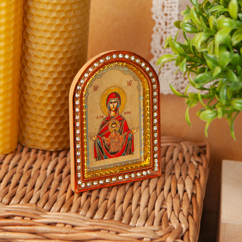 Икона настольная Божией Матери "Знамение", пластиковая рамка, 6,4х8,6 см фото 5