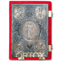 Евангелие напрестольное красное, оклад "под бронзу", бархат, 24х31 см