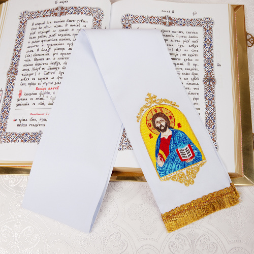 Закладка для Евангелия с иконой Спасителя белая, 160х14,5 см фото 5