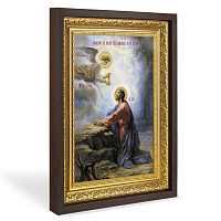 Икона Спасителя "Моление о Чаше", в широком багете, цвет "темный дуб", на холсте, с золочением