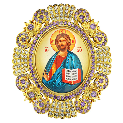 Накладки на митру (комплект из 4 штук) из ювелирного сплава в позолоте, с фианитами, №9 фото 2