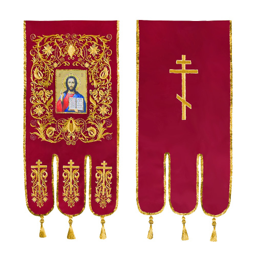Хоругви вышитые бордовые с отделкой "под золото", 66х138 см, комплект фото 2