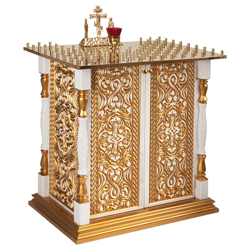 Панихидный стол на 100 свечей "Ивановский" белый с золотом (патина), 85х50х87 см