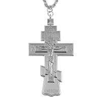 Крест наперсный латунный с цепью, 6х11 см, цвет "под серебро", У-0032
