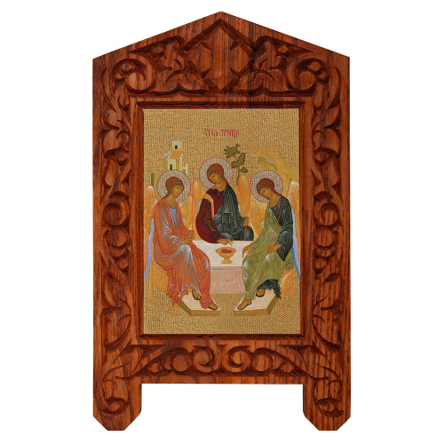 Икона Святой Троицы на резной доске "Суздальская", холст с золочением фото 2