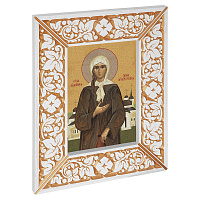 Икона блаженной Ксении Петербургской, в широкой резной раме, белая с золотом (патина), холст с золочением, ширина рамы 12 см