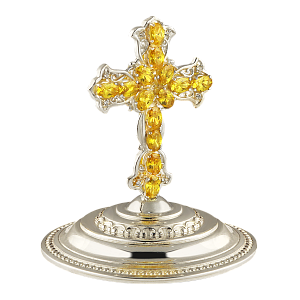 Крест на митру латунный с камнями, в серебрении (5х6,5 см)