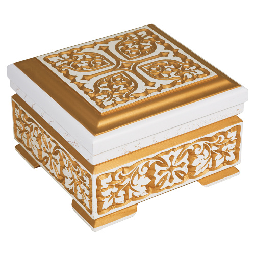 Ковчег для мощей "Суздальский" белый с золотом (патина), 20х20х13 см фото 8