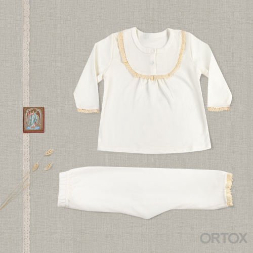 Комплект для крещения молочного цвета: рубашка и штаны, хлопок, размер в ассортименте фото 6