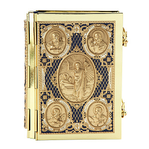 Евангелие требное малое, полный оклад "под золото", эмаль, 12х16 см (синее)