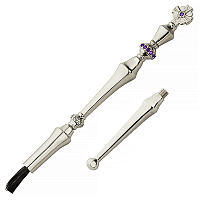 Стрючица из ювелирного сплава в серебрении с фианитами, с дополнительной кисточкой, длина 9 см