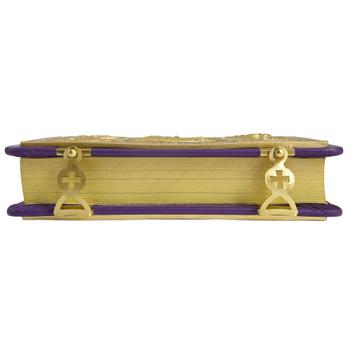 Евангелие требное среднее фиолетовое, оклад "под золото", кожа, эмаль, 17х22 см фото 5