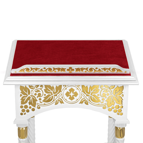 Аналой центральный "Суздальский" белый с золотом (поталь), колонны, красная ткань, высота 127 см фото 7 Аналой центральный "Суздальский" белый с золотом (поталь), колонны, красная ткань, высота 127 см фото 7