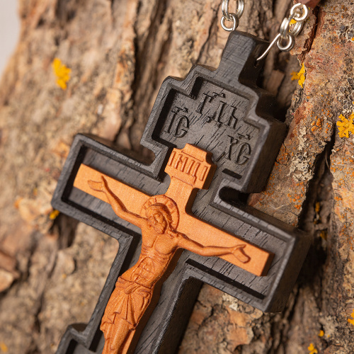 Крест наперсный деревянный резной, с цепью, 5,5х10,5 см фото 7