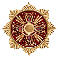 Мощевик накладной из ювелирного сплава в позолоте с красной эмалью и фианитами, Ø 63/16 мм