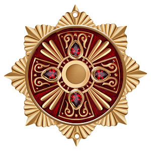 Мощевик накладной из ювелирного сплава в позолоте с красной эмалью и фианитами, Ø 63/16 мм (внутренний Ø 1,6 см)