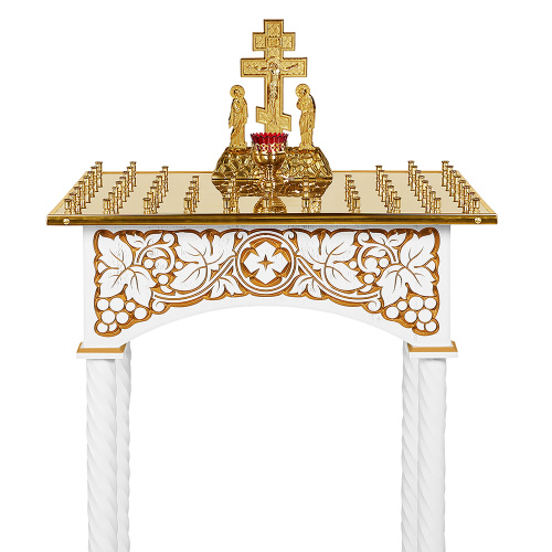 Панихидный стол на 70-100 свечей "Суздальский" белый с золотом (патина), колонны, резьба фото 6