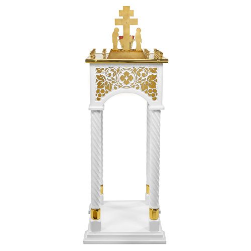 Панихидный стол на 36-50 свечей "Суздальский" белый с золотом (поталь), колонны, резьба, 46х46х100 см фото 6