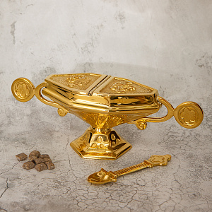 Ладаница с ложкой латунные, 25х8х8,5 см (длина ложки 11,5 см)