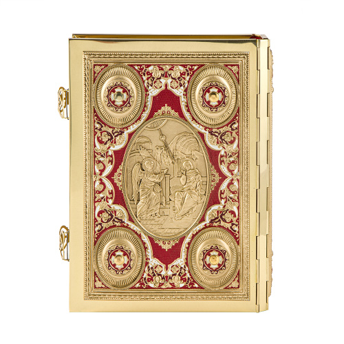 Евангелие напрестольное красное, полный оклад "под золото", 24х31 см фото 9 Евангелие напрестольное красное, полный оклад "под золото", 24х31 см фото 9