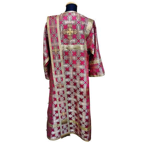 Облачение диаконское красное, шелк, отделка галун золото с рисунком крест фото 2