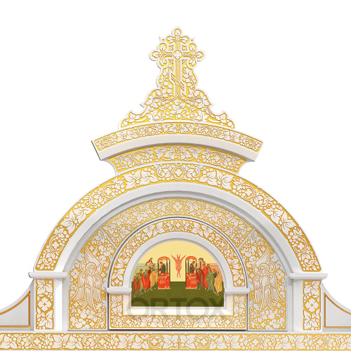 Иконостас "Владимирский" одноярусный белый с золотом (патина), 690х470х40 см фото 7