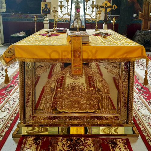 Облачение на престол "Золотые своды", чеканка, ткань, высота 105 см фото 13