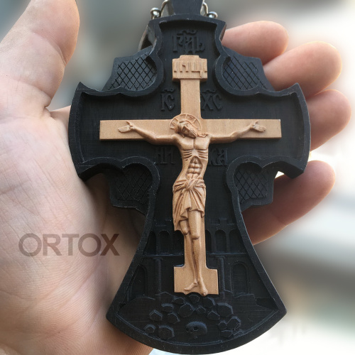 Крест наперсный "Наградной" деревянный резной, с цепью, 7х12 см фото 8