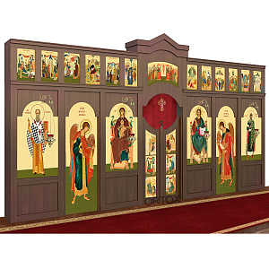 Иконостас "Самарский" двухъярусный, цвет "орех донской", 608х40х345 см (без Царских врат и диаконских дверей)