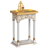 Панихидный стол песковой "Суздальский" белый с золотом (патина), колонны, резьба, высота 100 см