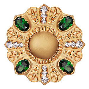 Мощевик врезной из ювелирного сплава в позолоте с фианитами, Ø 28 мм (зеленые и белые фианиты)