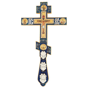 Крест напрестольный восьмиконечный, эмаль, 14,5х26 см (синяя эмаль)