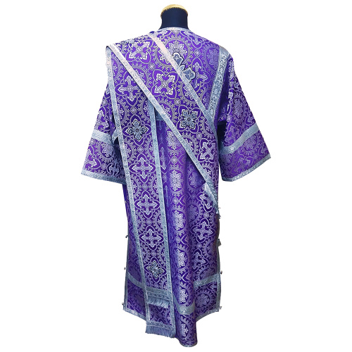 Облачение протодиаконское фиолетовое, шелк, отделка галун серебро с рисунком крест фото 2