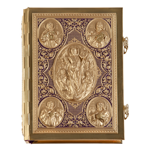 Евангелие напрестольное фиолетовое, полный оклад "под золото", 24х31 см