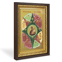 Икона Божией Матери "Неопалимая Купина", в широком багете, цвет "темный дуб", на холсте, с золочением №2