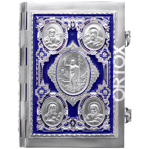Евангелие требное среднее синее, полный оклад "под серебро", эмаль, 17х22 см фото 3