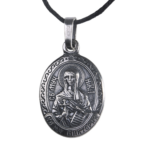 Образок мельхиоровый с ликом мученицы Ники (Виктории) Коринфской, серебрение