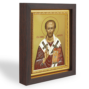 Икона Иоанна Златоуста, святителя, в узком багете, цвет "темный дуб", на холсте, с золочением (14,3х17,4 см (под икону А7))