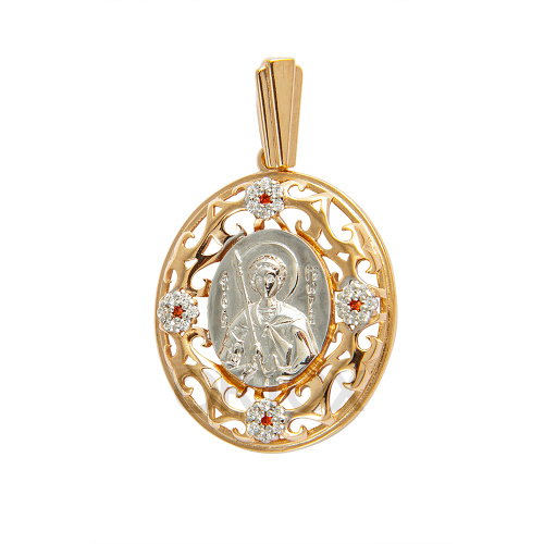 Образок серебряный с ликом великомученика Георгия Победоносца, позолота, родирование, с фианитами
