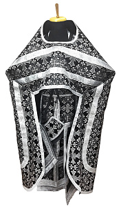 Иерейское облачение черное, шелк, серебряный галун с рисунком "крест" (машинная вышивка)