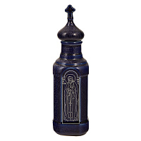 Сосуд для святой воды "Св. Серафим Саровский", синяя глазурь, серебристый узор