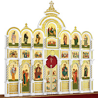 Иконостас "Владимирский" трехъярусный белый с золотом (поталь), 690х620х40 см