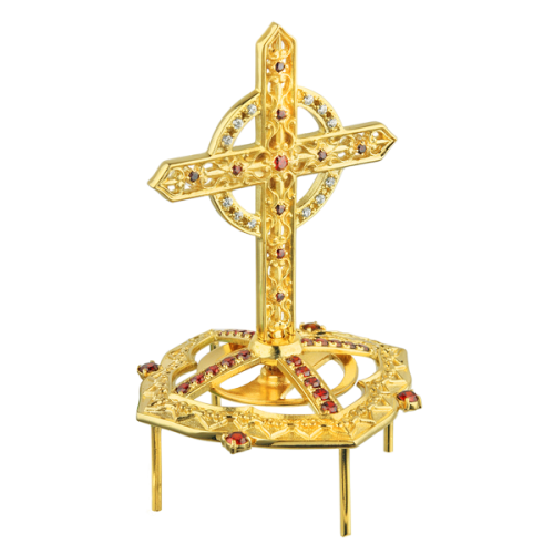 Крест на митру №9, латунный в позолоте с камнями фото 2