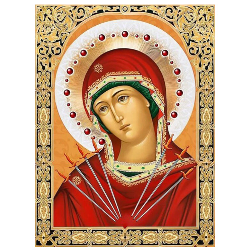 Алмазная мозаика "Икона Божией Матери "Семистрельная", 30х40 см фото 3