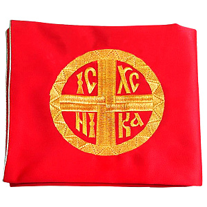 Илитон на престол красный из шелка с вышивкой, 80х70 см (золотая нить)