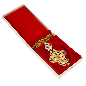 Футляр для наперсного креста или панагии, искусственная кожа, 17х11х4 см, цвет "слоновая кость" (красный бархат)