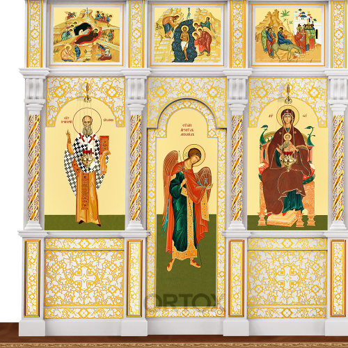 Иконостас "Владимирский" пятиярусный белый с золотом (патина), 690х860х45 см фото 6