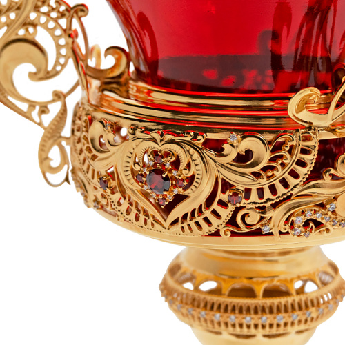 Лампада подвесная из ювелирного сплава в позолоте с камнями, 16х19 см фото 4 Лампада подвесная из ювелирного сплава в позолоте с камнями, 16х19 см фото 4