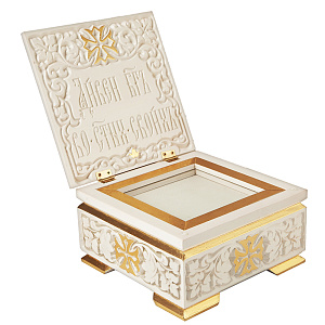 Ковчег для мощей "Суздальский" белый с золотом (поталь), 20х20х13 см (ясень)