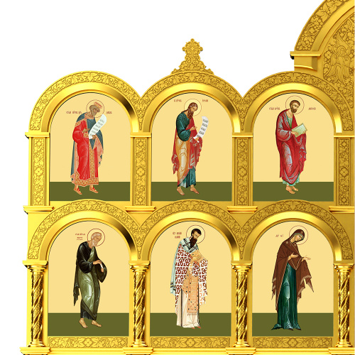 Иконостас деревянный резной "Владимирский" четырехъярусный, цвет "золото", 690х730х45 см фото 8